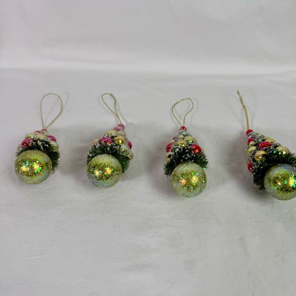 Lot of 4 Sparkling Bottle Brush Christmas Tree Ornaments 5" Tall Decor Holiday - Picture 4 of 5